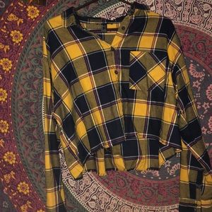 Button up Collar Flannel Crop Top